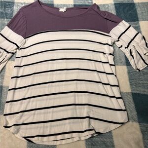 Never worn black and white stripes and purple top.